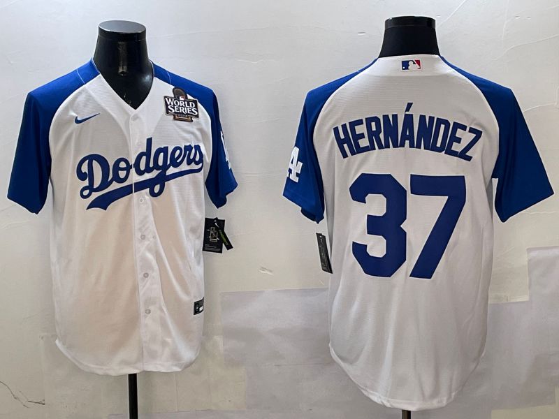 Men Los Angeles Dodgers 37 Hernandez White Blue Fashion Game 2025 Nike MLB Jersey style 4